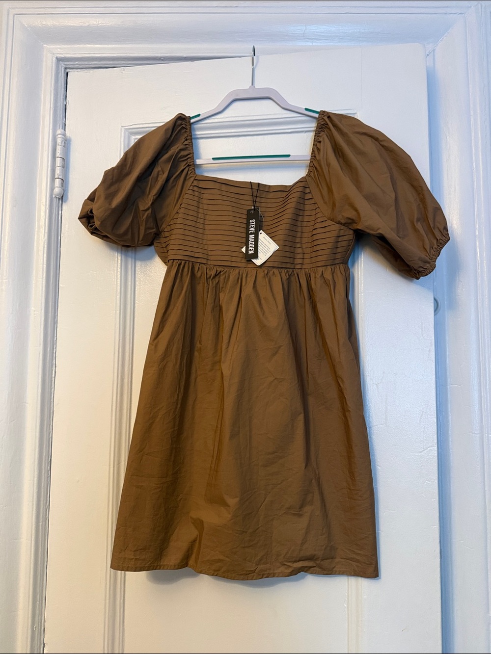 Steve Madden Brown Puff-Sleeve Mini Dress